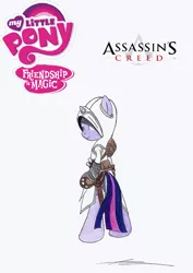 Size: 2432x3440 | Tagged: altair ibn la-ahad, artist:az-derped-unicorn, assassin, assassin's creed, clothes, crossover, derpibooru import, robe, safe, solo, twilight sparkle, video game, weapon