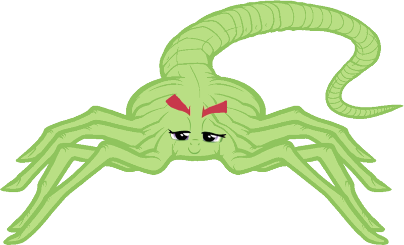 Size: 1101x667 | Tagged: alien, alien (franchise), badumsquish approved, derpibooru import, facehugger, lidded eyes, looking at you, make new friends but keep discord, not salmon, pun, safe, simple background, smiling, solo, transparent background, tree hugger, wat