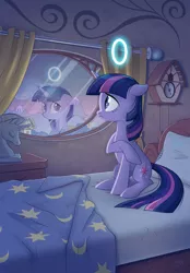 Size: 1200x1720 | Tagged: 0, artist:stasysolitude, bed, derpibooru import, fanfic art, floppy ears, frown, raised hoof, reflection, sad, safe, sitting, solo, the numbers don't lie, twilight sparkle