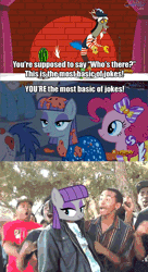 Size: 320x590 | Tagged: safe, derpibooru import, screencap, discord, maud pie, orion, pinkie pie, serena, shooting star (character), draconequus, earth pony, human, pony, make new friends but keep discord, animated, burn, caption, female, gallagher, image macro, impact font, irl, irl human, male, mare, maud being maud, maud burns, owned, photo, rekt, savage, shots fired, supa hot fire, text, that's the wrong number, you're the most basic of jokes