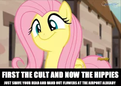 Size: 960x678 | Tagged: airplane!, caption, cult, derpibooru import, fluttershy, hippie, image macro, make new friends but keep discord, meme, moonies, safe, screencap, solo, text, the cutie map