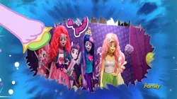 Size: 1263x709 | Tagged: safe, derpibooru import, fluttershy, pinkie pie, tree hugger, twilight sparkle, human, equestria girls, make new friends but keep discord, alternate dimension, discord's portal, exploitable meme, fursuit, god is dead, irl, irl human, meme, nightmare fuel, obligatory pony, peruvian nightmare squad, photo, portal