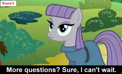 Size: 1600x973 | Tagged: safe, derpibooru import, maud pie, earth pony, pony, comic:celestia's servant interview, caption, cs captions, female, interview, mare, solo