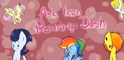 Size: 1024x497 | Tagged: safe, artist:lrusu, derpibooru import, fluttershy, rainbow dash, soarin', spitfire, surprise, ask teen rainbow dash, ask, banner, blushing, female, male, shipping, soarindash, straight, tumblr