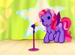 Size: 831x616 | Tagged: derpibooru import, flashback, g3, looking at you, meet the ponies, microphone, safe, screencap, solo, stage, starsong, starsong's dance & sing party
