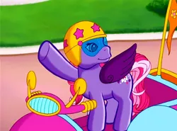 Size: 700x518 | Tagged: derpibooru import, g3, helmet, looking back, meet the ponies, safe, scootaloo's outdoor play party, screencap, smiling, solo, starsong, waving, win