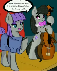 Size: 8000x10000 | Tagged: absurd resolution, artist needed, boulder (pet), derpibooru import, duo, maud pie, octavia melody, poetry, rock, safe, source needed, stage, that pony sure does love rocks