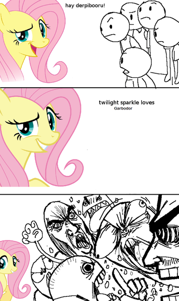 Size: 607x1024 | Tagged: always works, derpibooru import, dreamworks face, fluttershy, garbodor, heresy, meme, meta, pokémon, pokémon black and white, rage comic, safe, twilight sparkle