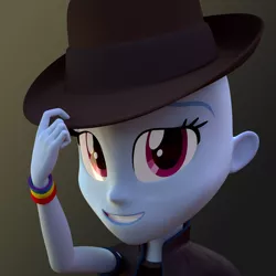 Size: 1440x1440 | Tagged: safe, artist:creatorofpony, artist:shipislove shipislife, derpibooru import, rainbow dash, equestria girls, 3d, bald, blender, cheeky, fedora, hat, m'lady, photoshop, rainbow dash always dresses in style, smiling