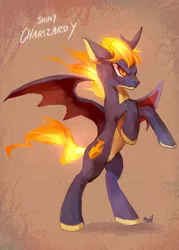 Size: 800x1120 | Tagged: safe, artist:reddwin, derpibooru import, ponified, alicorn, charizard, pony, bat wings, bipedal, mane of fire, mega charizard y, pokémon, shiny, wings