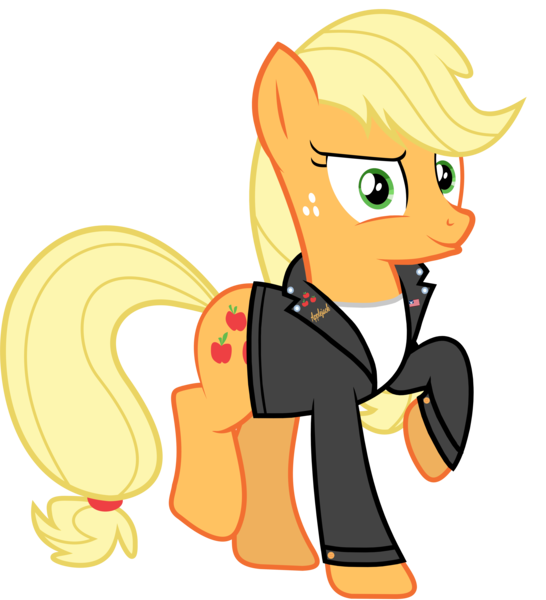 Size: 6000x6591 | Tagged: 1950s, 50's fashion, absurd resolution, applejack, artist:sebisscout1997, artist:tyto-ovo, artist:uxyd, clothes, derpibooru import, edit, greaser, jacket, leather jacket, safe, simple background, transparent background, vector