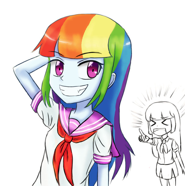 Size: 1075x1080 | Tagged: safe, artist:jumboz95, derpibooru import, rainbow dash, twilight sparkle, equestria girls, the lost treasure of griffonstone, ><, alternate hairstyle, clothes, eyes closed, happy, laughing, manebow sparkle, sailor uniform, school uniform, smiling, uniform, xd