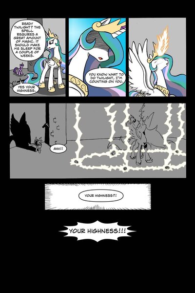 Size: 730x1095 | Tagged: safe, artist:leon-z, derpibooru import, princess celestia, twilight sparkle, pony, comic:returns endings & beginnings, comic