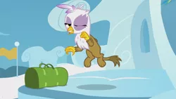 Size: 1920x1080 | Tagged: safe, derpibooru import, screencap, gilda, gryphon, the lost treasure of griffonstone, animation error, chickub, derp, li'l gilda, solo, younger