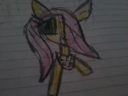 Size: 1600x1200 | Tagged: artist:shimmercorn, chicashy, derpibooru import, five nights at freddy's, five nights at pinkie's, fluttershy, lined paper, safe, solo, traditional art