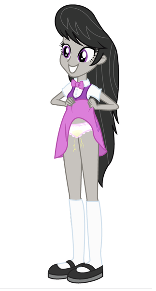 Size: 448x832 | Tagged: suggestive, derpibooru import, edit, edited edit, octavia melody, equestria girls, equestria girls (movie), rainbow rocks, clothes, fetish, frilly underwear, panties, pee edit, pissing, show accurate, show accurate porn, skirt, skirt lift, smiling, solo, underwear, upskirt, urine, watersports, wetting, white underwear