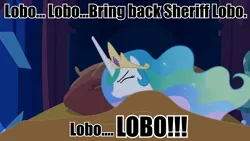 Size: 960x540 | Tagged: caption, celestia's nightmare, derpibooru import, exploitable meme, image macro, lobo, meme, princess celestia, safe, solo, text, the misadventures of sheriff lobo, the simpsons