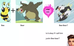 Size: 1289x803 | Tagged: bear, bee, bugbear, derpibooru import, equation, fusion, heart, hybrid, insect, justin bieber, monster, pun, safe, slice of life (episode)