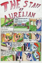 Size: 2333x3474 | Tagged: safe, artist:40kponyguy, derpibooru import, applejack, rainbow dash, twilight sparkle, twilight sparkle (alicorn), alicorn, pony, 40kponyguy's the staff of aurelian, comic, female, friendship express, mare, story included, traditional art, warhammer (game), warhammer 40k