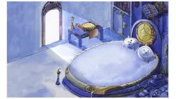 Size: 1920x1080 | Tagged: artist:simbaro, bed, book, castle of the royal pony sisters, derpibooru import, interior, lullaby for a princess, luna's room, safe, scroll, traditional art, watercolor painting