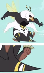 Size: 684x1122 | Tagged: bear, bugbear, cropped, derpibooru import, flying, larson you magnificent bastard, m.a. larson, meme, monster, panda ring, pandering, pun, safe, screencap, slice of life (episode), stinger, thanks m.a. larson, visual pun, what has science done