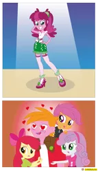 Size: 2369x4128 | Tagged: safe, artist:conikiblasu-fan, derpibooru import, apple bloom, big macintosh, cheerilee, scootaloo, sweetie belle, equestria girls, hearts and hooves day (episode), life is a runway, rainbow rocks, cheerimac, comic, crush, cutie mark crusaders, female, heart eyes, hearts and hooves day, male, shipping, straight, wingding eyes