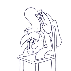 Size: 700x700 | Tagged: safe, artist:goat train, deleted from derpibooru, derpibooru import, derpy hooves, pegasus, pony, :p, chair, faceful of ass, facesitting, female, i just don't know what went wrong, mare, monochrome, solo, tongue out