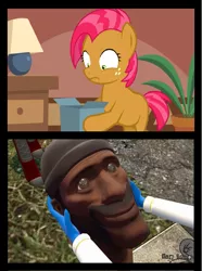 Size: 651x876 | Tagged: 3d, artist:theinvertedshadow, babs seed, bad gift meme, demoman, derpibooru import, exploitable meme, gmod, it's a trap, magic mare, meme, safe, team fortress 2, this will end in death, wat, wtf