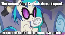 Size: 853x468 | Tagged: 100th episode, caption, clerks, derpibooru import, headcanon, image macro, kevin smith, meme, safe, screencap, silent bob, slice of life (episode), solo, text, theory, vinyl and octavia's home, vinyl scratch