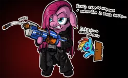 Size: 1537x932 | Tagged: artist:darkone10, crossover, derpibooru import, hatred (game), nerf, pinkamena diane pie, pinkie pie, rainbow dash, safe