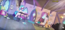 Size: 1366x635 | Tagged: derpibooru import, octavia melody, remix, safe, screencap, slice of life (episode), vinyl and octavia's home, vinyl scratch