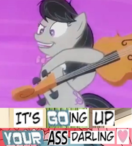 Size: 441x486 | Tagged: suggestive, derpibooru import, edit, edited screencap, screencap, octavia melody, earth pony, pony, slice of life (episode), caption, cello, cropped, darling, expand dong, exploitable meme, faic, female, grin, hoof hold, image macro, implied anal insertion, implied insertion, insertavia, mare, meme, messy mane, musical instrument, pink background, raised eyebrow, rapeface, simple background, smiling, smirk, solo, solo female, vulgar, wide eyes