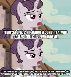 Size: 926x1001 | Tagged: caption, comic, cult, derpibooru import, edit, edited screencap, heaven's gate, image macro, imminent death, imminent suicide, jonestown, meme, screencap, screencap comic, semi-grimdark, solo, sugar belle, text, the cutie map