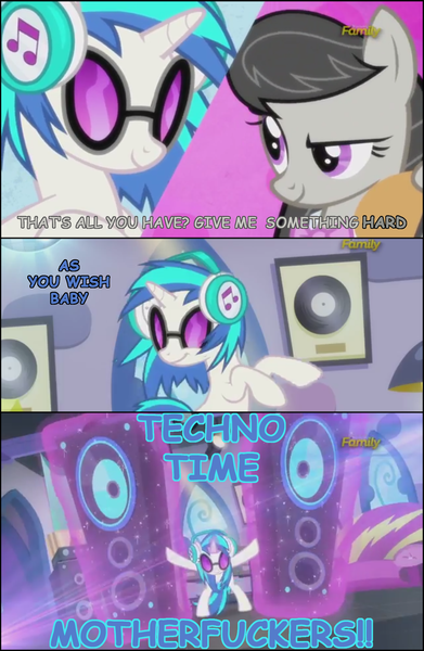 Size: 1286x1975 | Tagged: aaaaaaaaaa, badass, cello, comic sans, dank memes, derpibooru import, dialogue, discovery family logo, headphones, meme, musical instrument, octavia melody, safe, screencap, slice of life (episode), speakers, techno, vinyl and octavia's home, vinyl scratch, vulgar