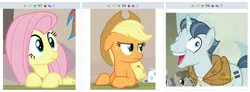 Size: 767x282 | Tagged: applejack, caption, derpibooru, derpibooru import, exploitable meme, fluttershy, i didn't listen, image macro, juxtaposition, juxtaposition win, meme, meta, party favor, safe, text, the cutie map