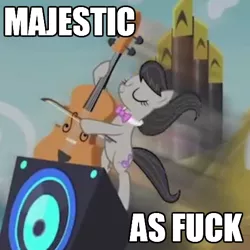 Size: 460x460 | Tagged: caption, cello, derpibooru import, image macro, majestic as fuck, meme, musical instrument, octavia melody, safe, screencap, slice of life (episode), solo, speakers, text, vinyl and octavia's home, vulgar, wubcart