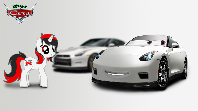 Size: 1366x768 | Tagged: artist:nsdrift, car, cars (pixar), derpibooru import, nissan, nissan gt-r, oc, oc:gt-r uni, safe, solo, unofficial characters only