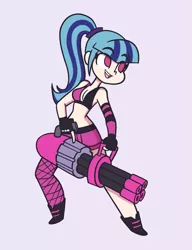 Size: 1485x1935 | Tagged: safe, artist:khuzang, derpibooru import, sonata dusk, equestria girls, clothes, cosplay, costume, jinx (league of legends), league of legends, midriff, minigun, solo