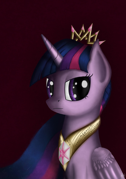 Size: 2121x3000 | Tagged: safe, artist:dodgeths, derpibooru import, twilight sparkle, twilight sparkle (alicorn), alicorn, pony, bust, crown, female, high res, jewelry, mare, ornaments, portrait, regalia, solo