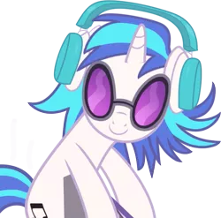 Size: 657x648 | Tagged: dead source, safe, artist:gerardogreiff, derpibooru import, vinyl scratch, pony, unicorn, slice of life (episode), alternate hairstyle, cute, female, headphones, horn, looking at you, mare, simple background, smiling, solo, sunglasses, transparent background, vector