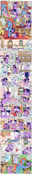 Size: 1200x6432 | Tagged: artist:muffinshire, bag, bathroom, big no, bird, book, clumsy, comic, comic:twilight's first day, derpibooru import, feather, female, filly, gusty, hair dryer, help, hilarious in hindsight, levitation, magic, moondancer, muffinshire is trying to murder us, oc, oc:flyleaf, panic, perfume, princess celestia's school for gifted unicorns, quill, saddle bag, safe, slice of life, smell, sunbeam, telekinesis, theme song, toilet paper, tree, twilight sparkle, water, wet, what were you thinking, you dun goofed, younger
