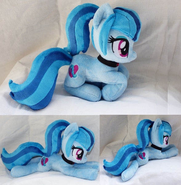 Size: 4880x4976 | Tagged: safe, artist:epicrainbowcrafts, derpibooru import, sonata dusk, ponified, earth pony, pony, absurd resolution, beanie (plushie), choker, disguise, disguised siren, equestria girls ponified, female, gem, irl, photo, plushie, ponyloaf, ponytail, prone, siren gem, solo