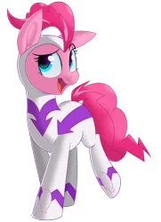 Size: 725x1000 | Tagged: artist:notenoughapples, artist:sykobelle, collaboration, derpibooru import, fili-second, pinkie pie, power ponies, power ponies (episode), safe, simple background, solo, transparent background
