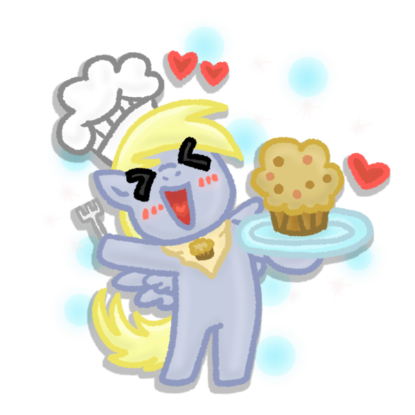 Size: 720x720 | Tagged: safe, artist:foxgirlkira, derpibooru import, derpy hooves, pegasus, pony, ><, bipedal, blushing, cute, derpabetes, eyes closed, female, food, happy, hoof hold, mare, muffin, smiling, that pony sure does love muffins, xd