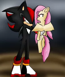 Size: 584x694 | Tagged: safe, artist:soul-yagami64, derpibooru import, fluttershy, bat pony, bat ponified, crossover, flutterbat, race swap, shadow the hedgehog, sonic the hedgehog (series)