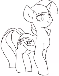 Size: 230x296 | Tagged: safe, artist:yoditax, derpibooru import, twilight sparkle, twilight sparkle (alicorn), alicorn, pony, female, flockdraw, lowres, mare, monochrome, solo