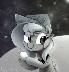 Size: 1000x1039 | Tagged: artist:rocy canvas, cartographer's cap, derpibooru import, female, filly, hat, monochrome, princess luna, safe, solo, woona, younger