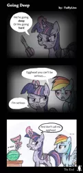 Size: 2139x4424 | Tagged: safe, artist:digiral, derpibooru import, rainbow dash, twilight sparkle, twilight sparkle (alicorn), alicorn, pony, bait and switch, comic, female, food, knife, mare, watermelon