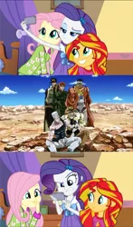 Size: 689x1170 | Tagged: safe, derpibooru import, fluttershy, rarity, sunset shimmer, equestria girls, iggy, jean pierre polnareff, jojo's bizarre adventure, joseph joestar, jotaro kujo, mohammed avdol, noriaki kakyoin, selfie, stardust crusaders