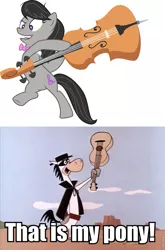 Size: 635x960 | Tagged: artist:xebck, backwards cutie mark, cello, derpibooru import, el kabong, hanna barbera, meme, musical instrument, octavia melody, quick draw mcgraw, safe, slice of life (episode), that's my x